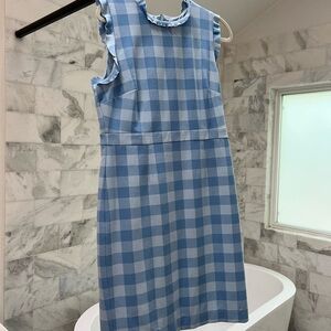 J. Crew Light Blue Gingham Ruffle-Sleeve Midi Dress